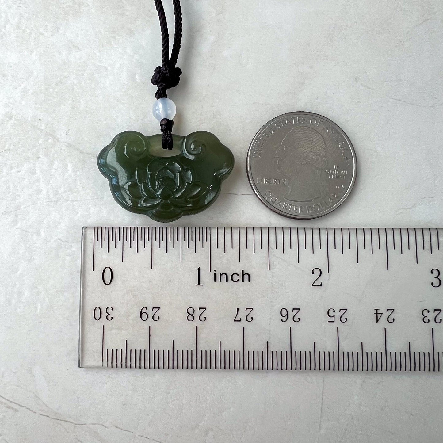 Lotus Ru Yi Luck Pendant, Ruyi Ru yi, 如意, Nephrite Jade Pendant Hand Carved Pendant, HST-0424-0530020