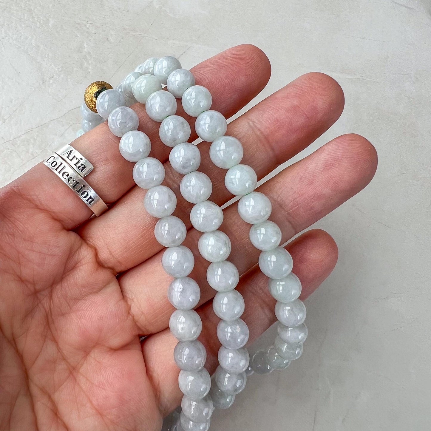 7.0 mm 108 White Gray Jadeite Jade Mala Prayer Beads Bracelet Necklace, LIL-0424-1729146578