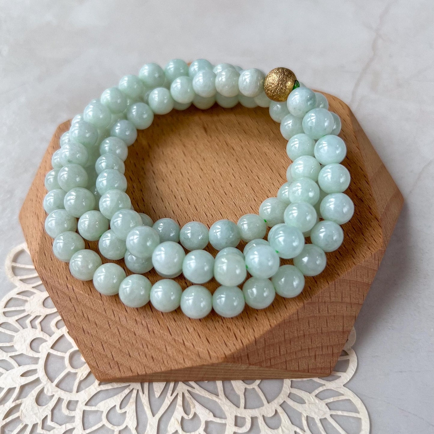 7.0 mm 108 Light Green Jadeite Jade Mala Prayer Beads Bracelet Necklace, LIL-0424-1727563655