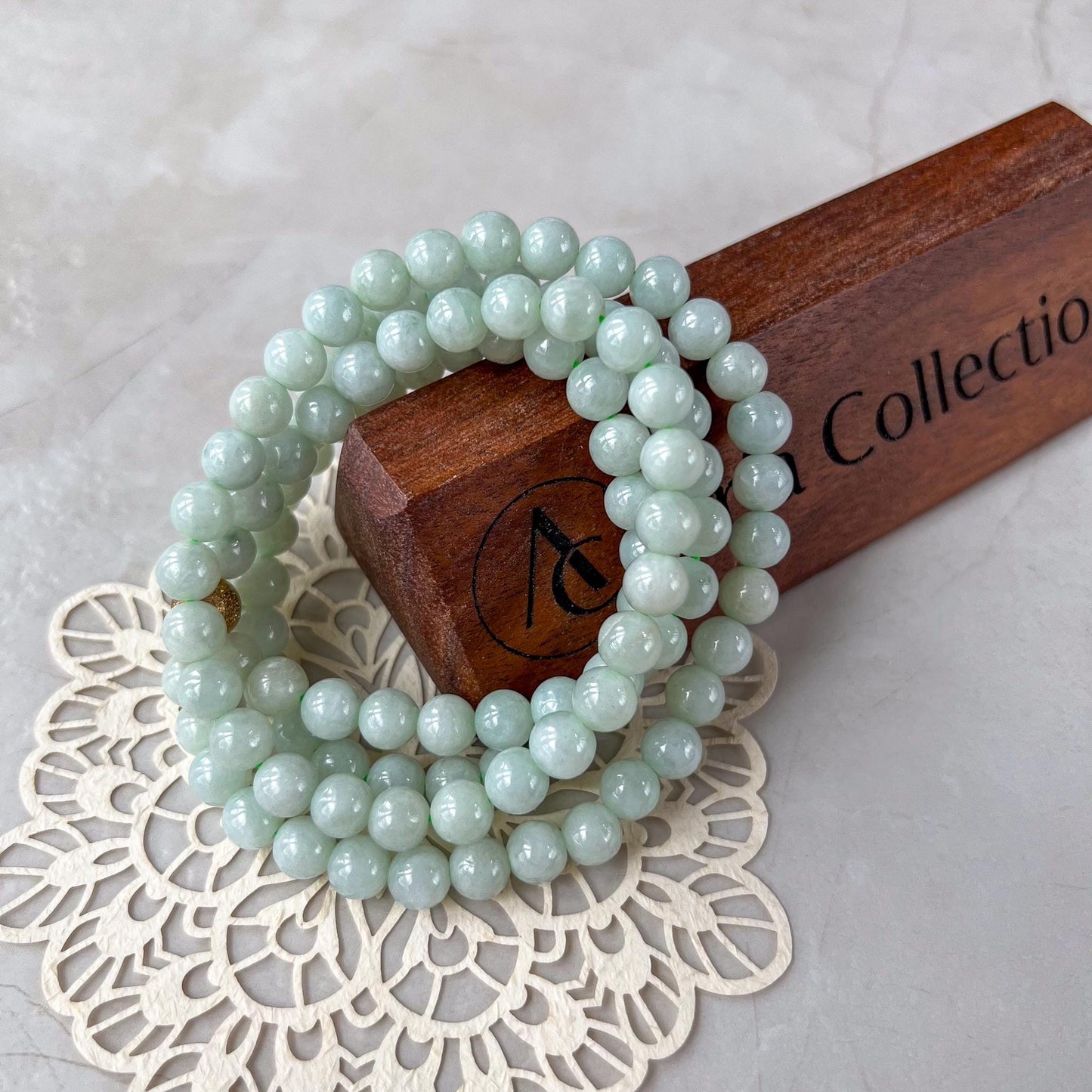 7.0 mm 108 Light Green Jadeite Jade Mala Prayer Beads Bracelet Necklace, LIL-0424-1727563655