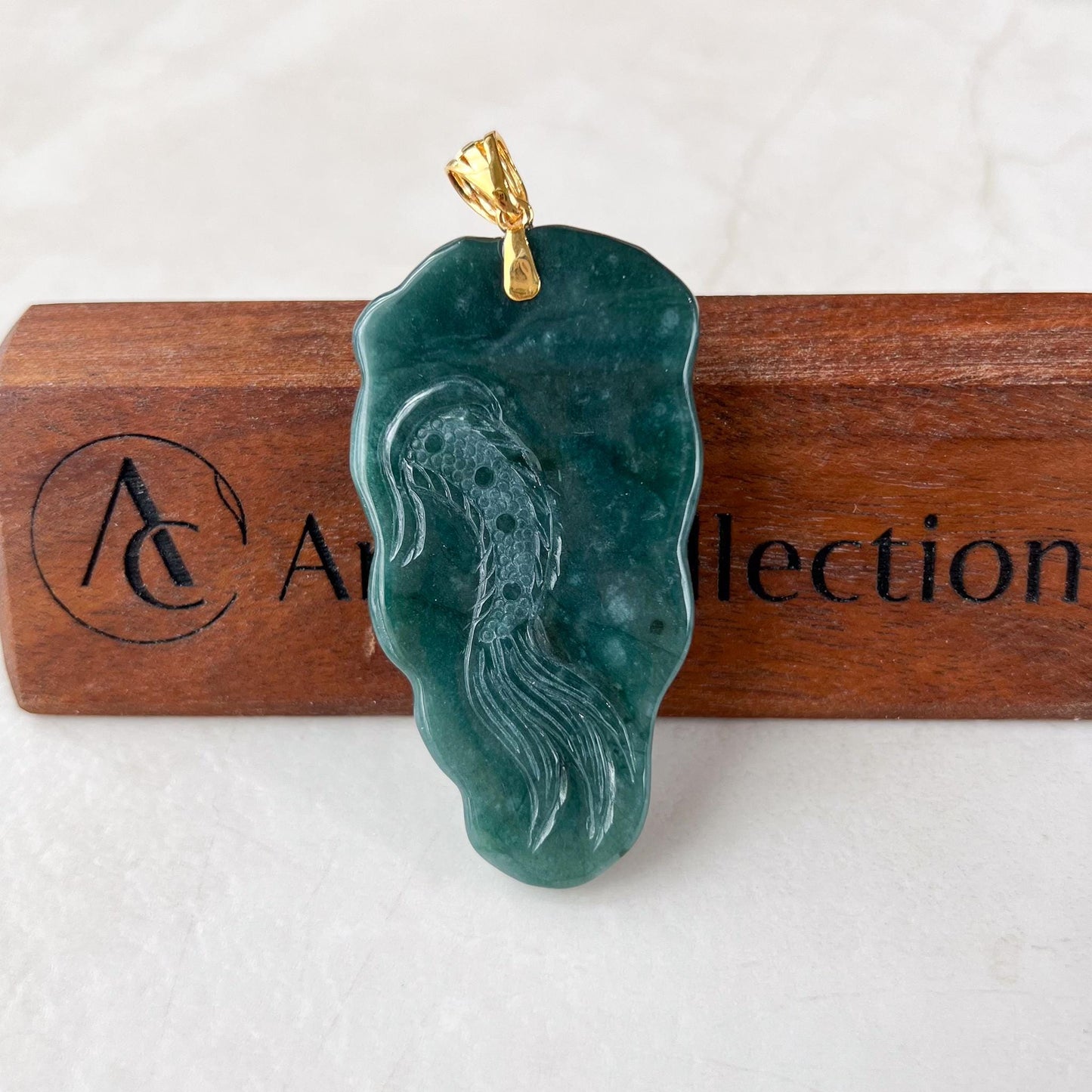 Celestial Dragon Jade Pendant, Green Jadeite Jade Dragon Hand Carved Pendant with 18K Gold, VIC-0424-1727632246