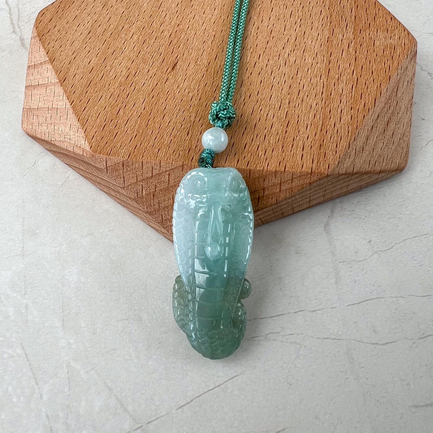 Mystic Serpent Jade Pendant, Green Jadeite Jade Snake Hand Carved Pendant Necklace, YX-1222-1729222798