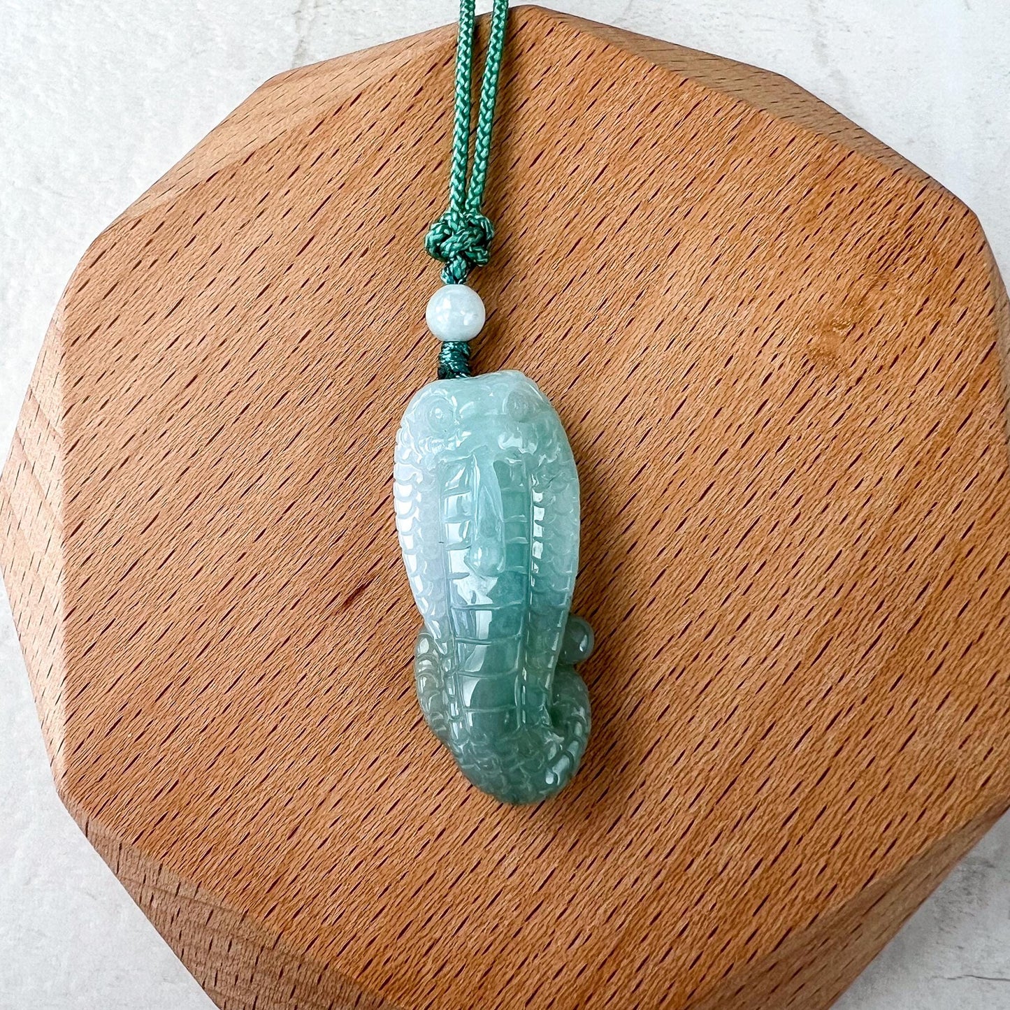 Mystic Serpent Jade Pendant, Green Jadeite Jade Snake Hand Carved Pendant Necklace, YX-1222-1729222798