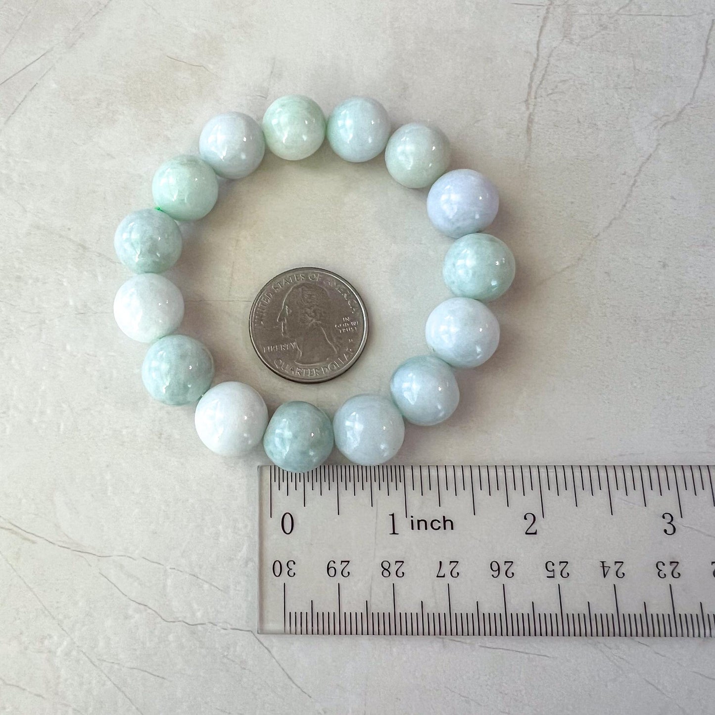 13.5 mm Natural Jadeite Jade Round Beaded Bracelet, GEM-0424-1727745265