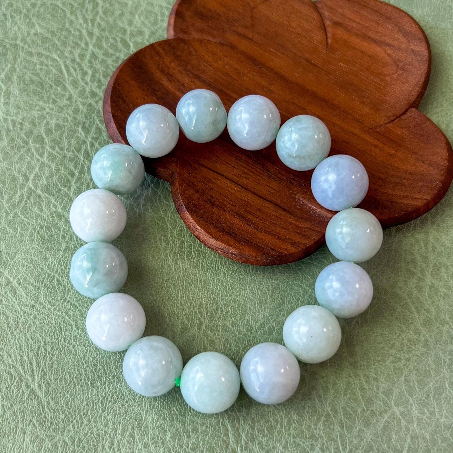 13.5 mm Natural Jadeite Jade Round Beaded Bracelet, GEM-0424-1727745265