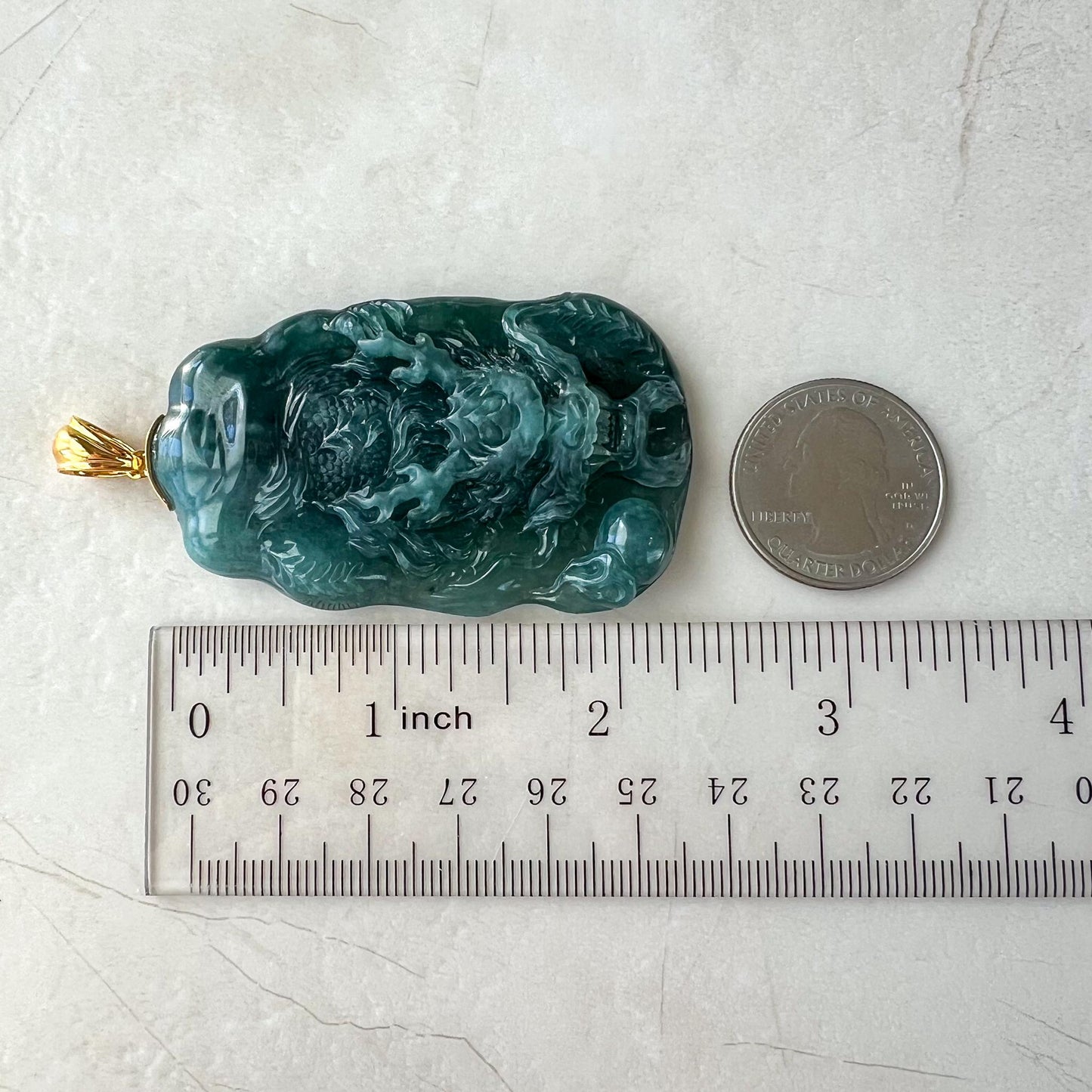 Mystic Green Dragon Jade Pendant, Green Jadeite Jade Dragon Hand Carved Pendant with 18K Gold, VIC-0424-1727749553