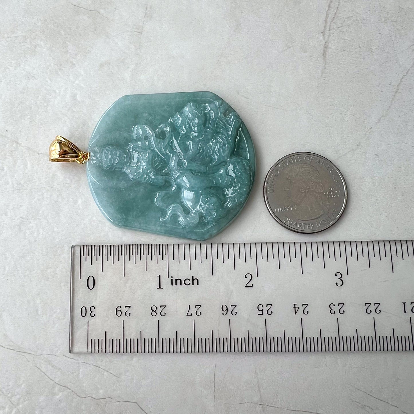 Manjushri Buddha Pendant with 18K gold, Jadeite Jade Wisdom Buddha Wen Shu, Văn Thù Sư Lợi Bồ Tát,  文殊, Carved Pendant, EDN-0424-1728101380