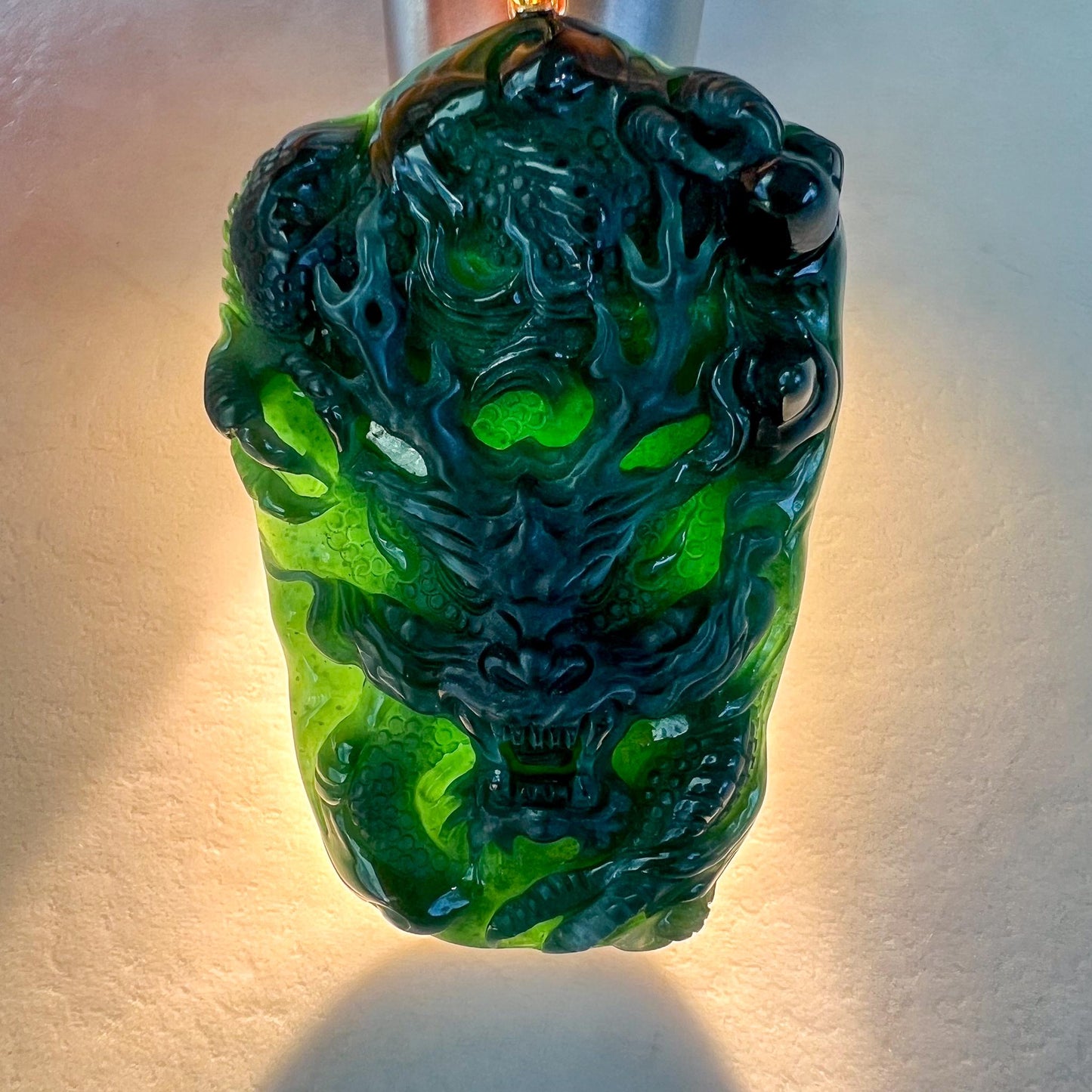 Midnight Dragon Pendant, Style 1, Dark Green Dragon Pendant, Jadeite Jade Hand Carved Pendant with 18K Solid Gold Bail, VIC-0424-1728102633