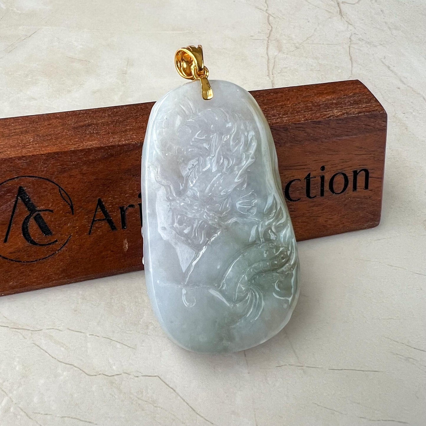 Nine 9 Dragons Pendant, Jadeite Jade with 18K Solid Gold Pendant, Dual Sided Carved Pendant, YGR-0223-1728104325