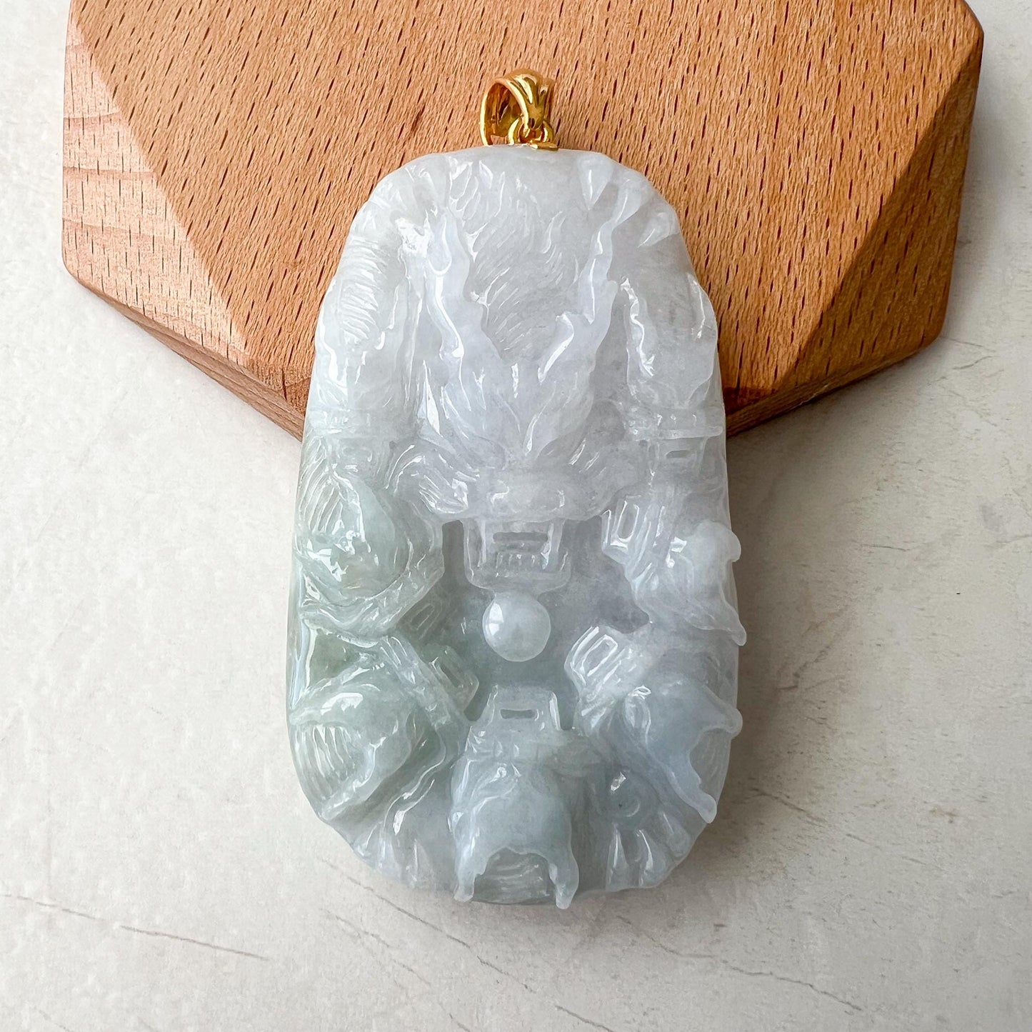 Nine 9 Dragons Pendant, Jadeite Jade with 18K Solid Gold Pendant, Dual Sided Carved Pendant, YGR-0223-1728104325