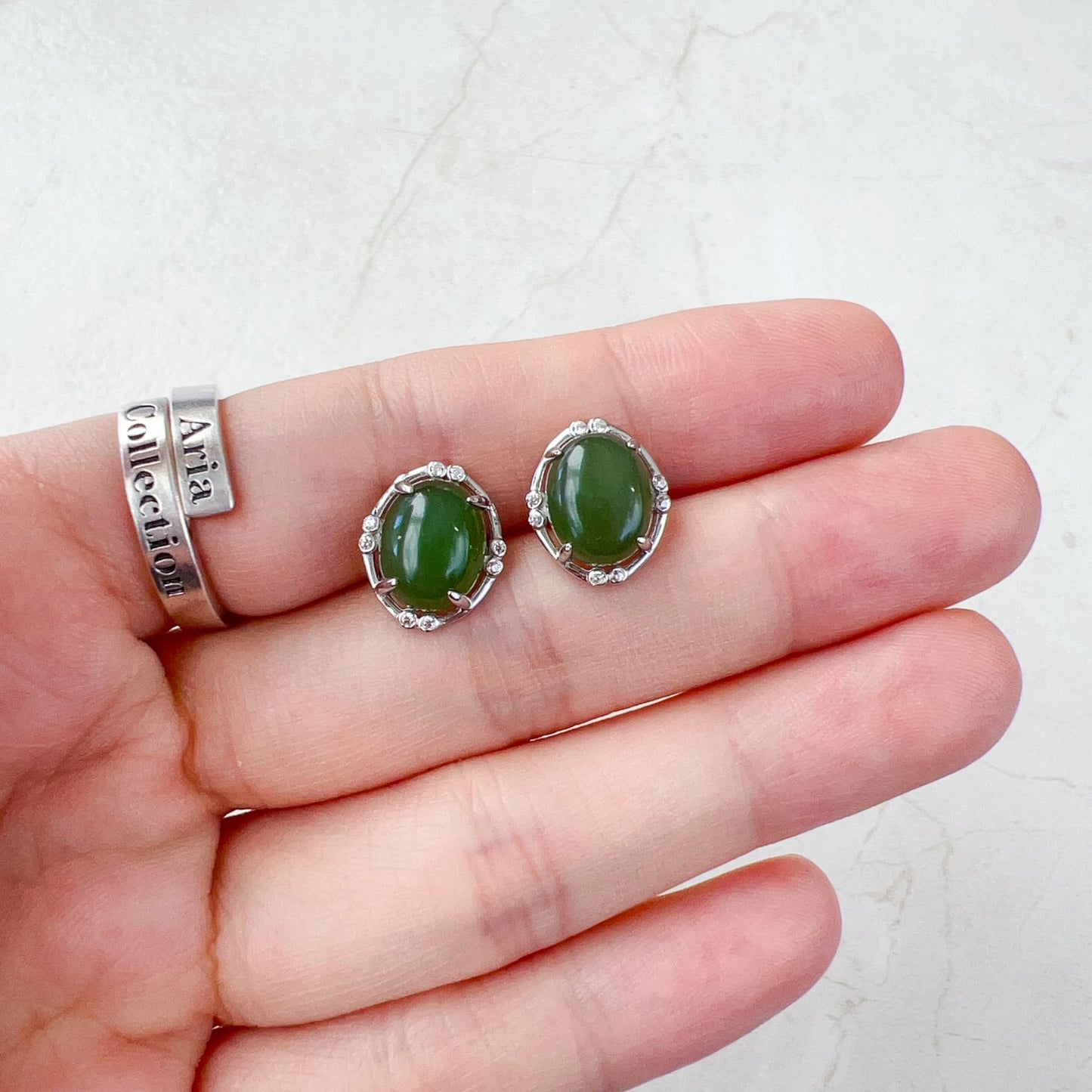 Green Glimmer Jade Earring Studs, Green Nephrite Jade Sterling Silver Earrings, JSY-0424-12129