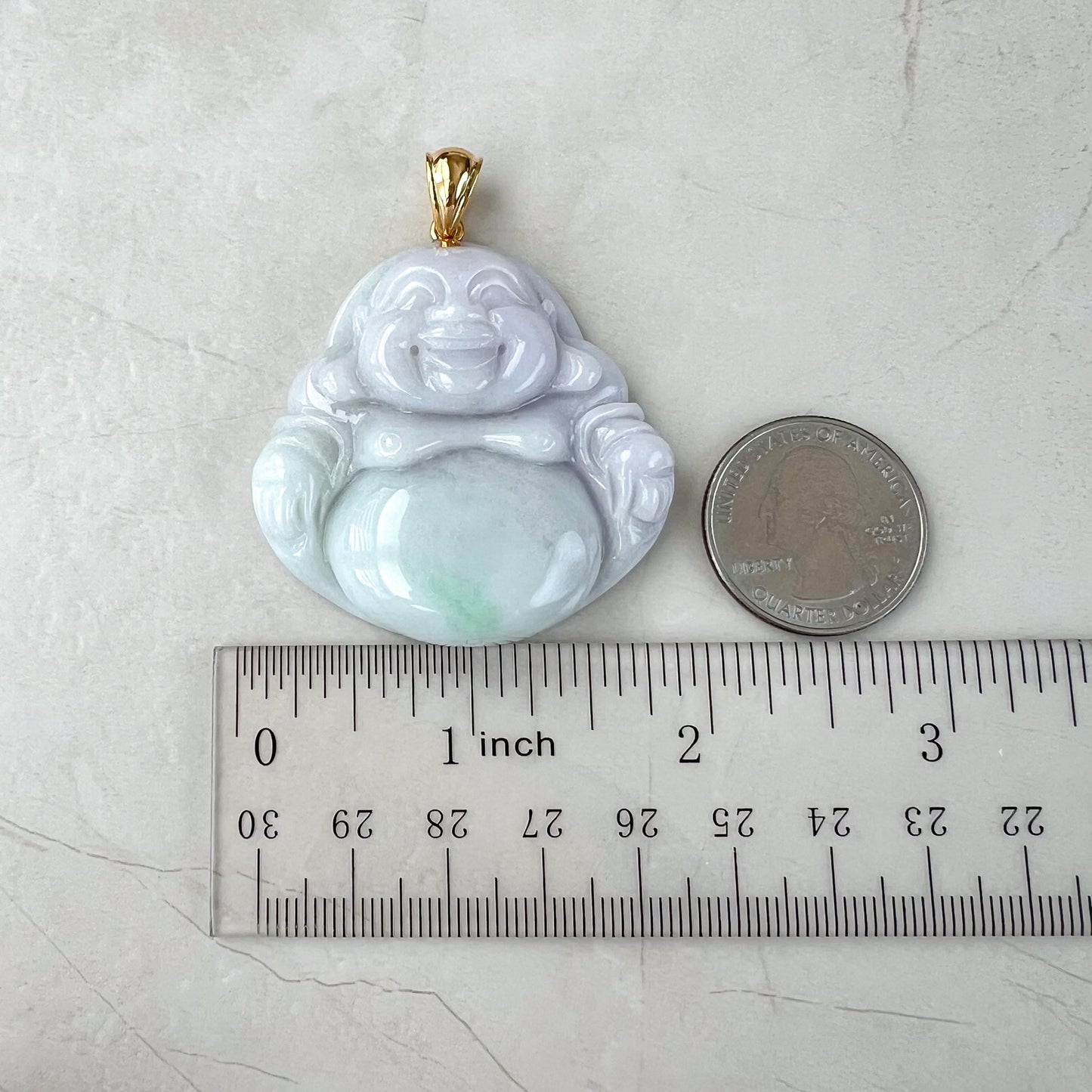 Large Jadeite Jade Large Happy Buddha Pendant, Light Purple Lavender Green Jadeite Jade with 18k Solid Gold Bail, YGR-0823-1729910998