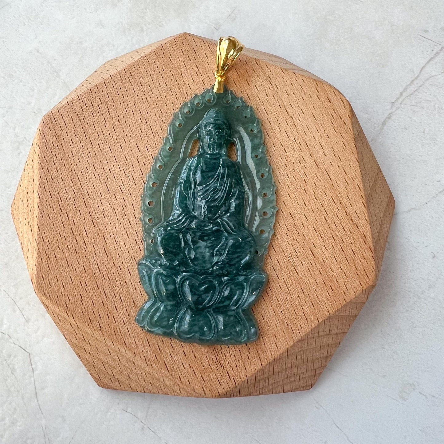 Divine Halo Guan Yin Jade Pendant, Jadeite Jade Guan Yin Avalokiteshvara Pendant with 18K Solid Gold Bail, Guanyin, 观音, MIR-0424-1730000152