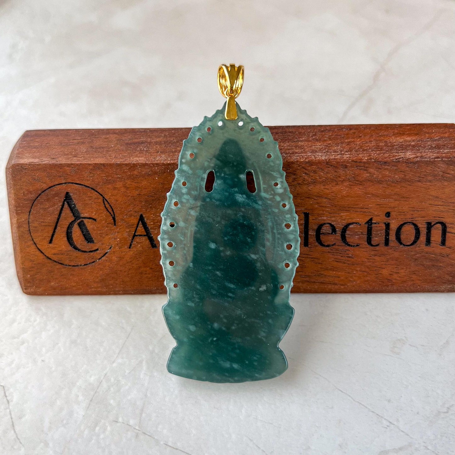 Divine Halo Guan Yin Jade Pendant, Jadeite Jade Guan Yin Avalokiteshvara Pendant with 18K Solid Gold Bail, Guanyin, 观音, MIR-0424-1730000152