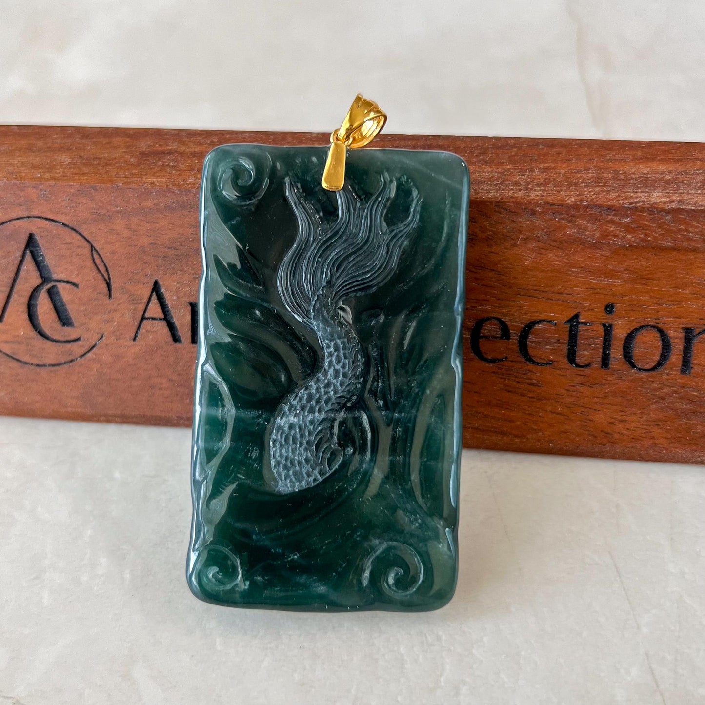 Stormborn Jade Dragon Pendant, Jadeite Jade Dragon Hand Carved Pendant with 18K Gold, VIC-0424-1730002752