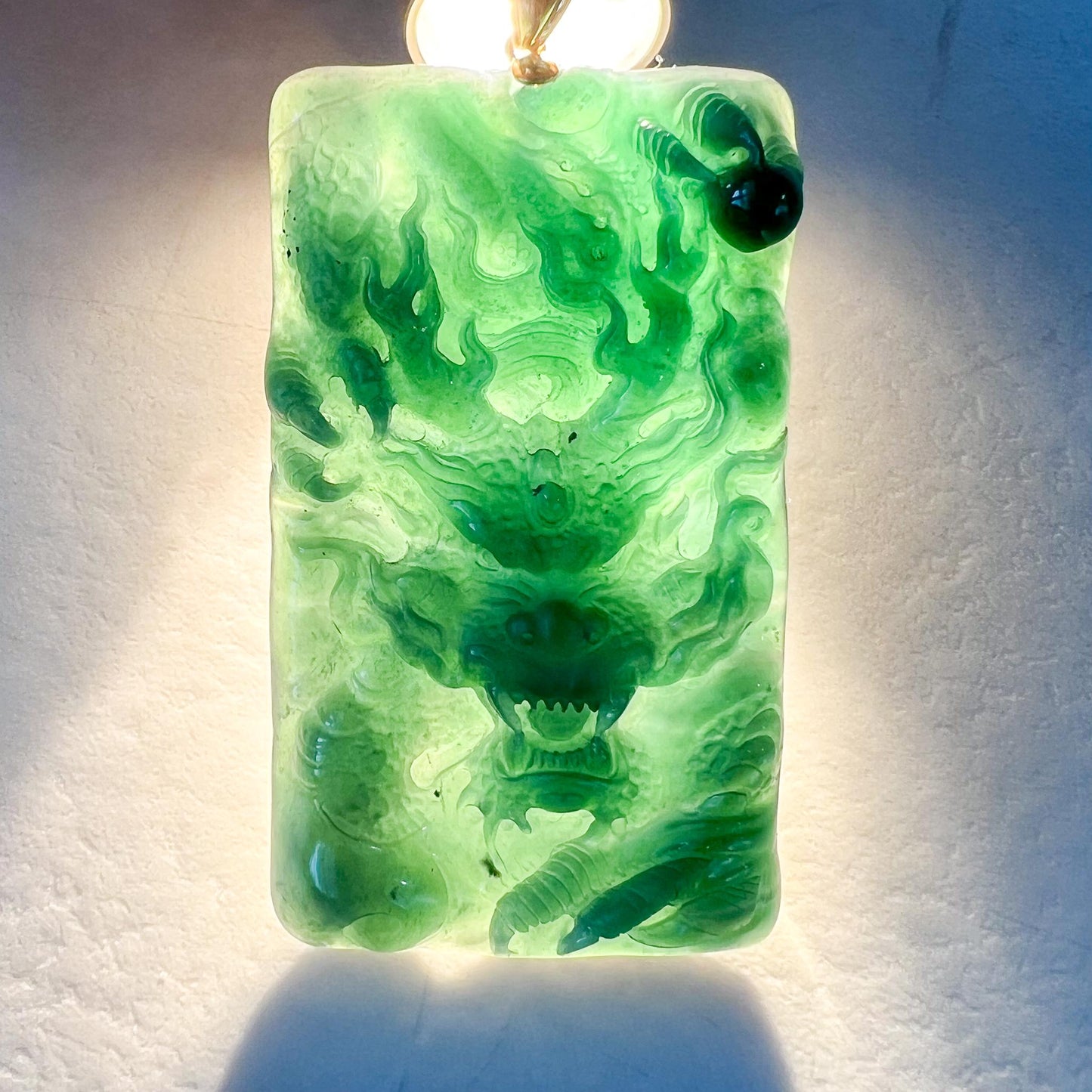 Stormborn Jade Dragon Pendant, Jadeite Jade Dragon Hand Carved Pendant with 18K Gold, VIC-0424-1730002752