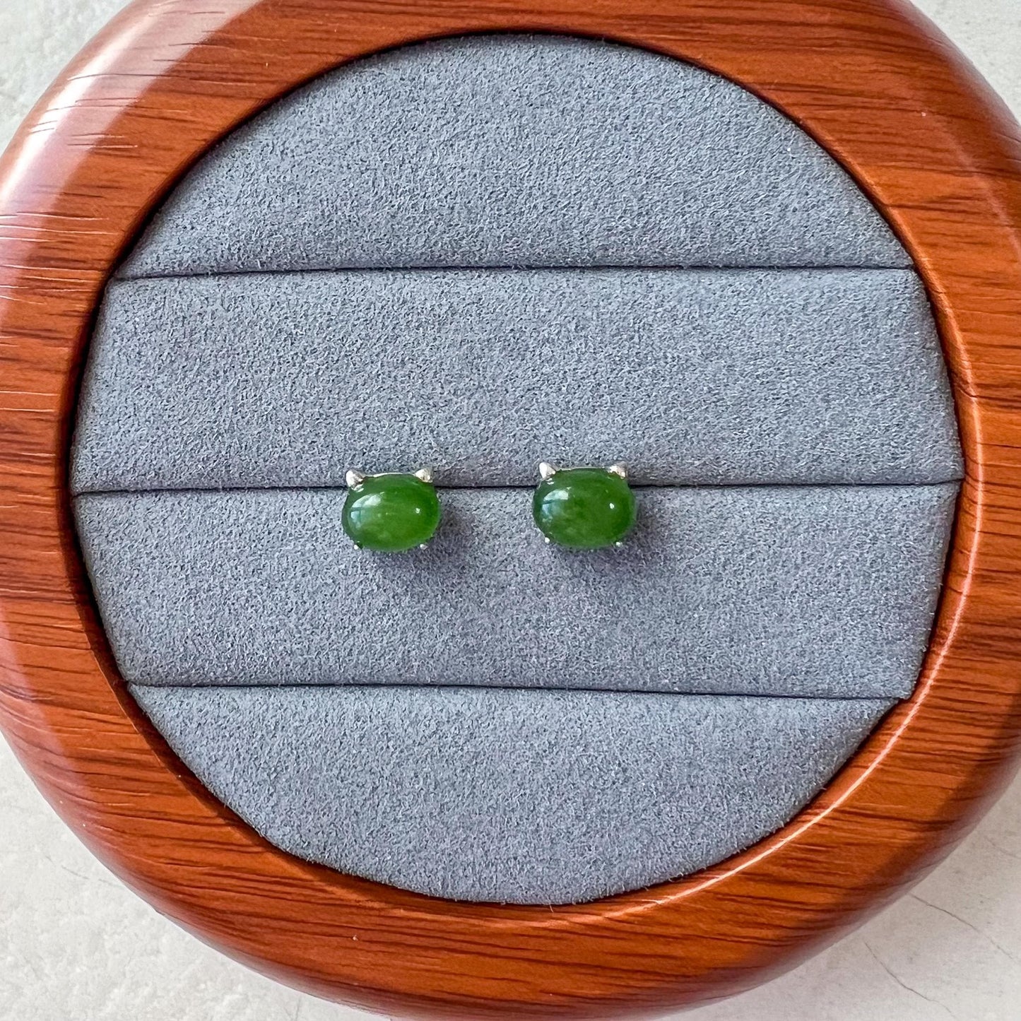 Minimalist Cat Ear Jade Earring Studs, Green Nephrite Jade Sterling Silver Earrings, JSY-0424-12121