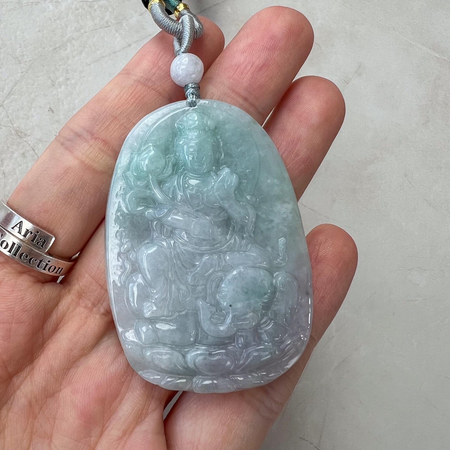 Jadeite Jade Samantabhadra Buddha Pendant, Pu Xian, Phổ Hiền Bồ Tát, Buddha with elephant, 普贤 Pendant Necklace, YJ-0422-0405135