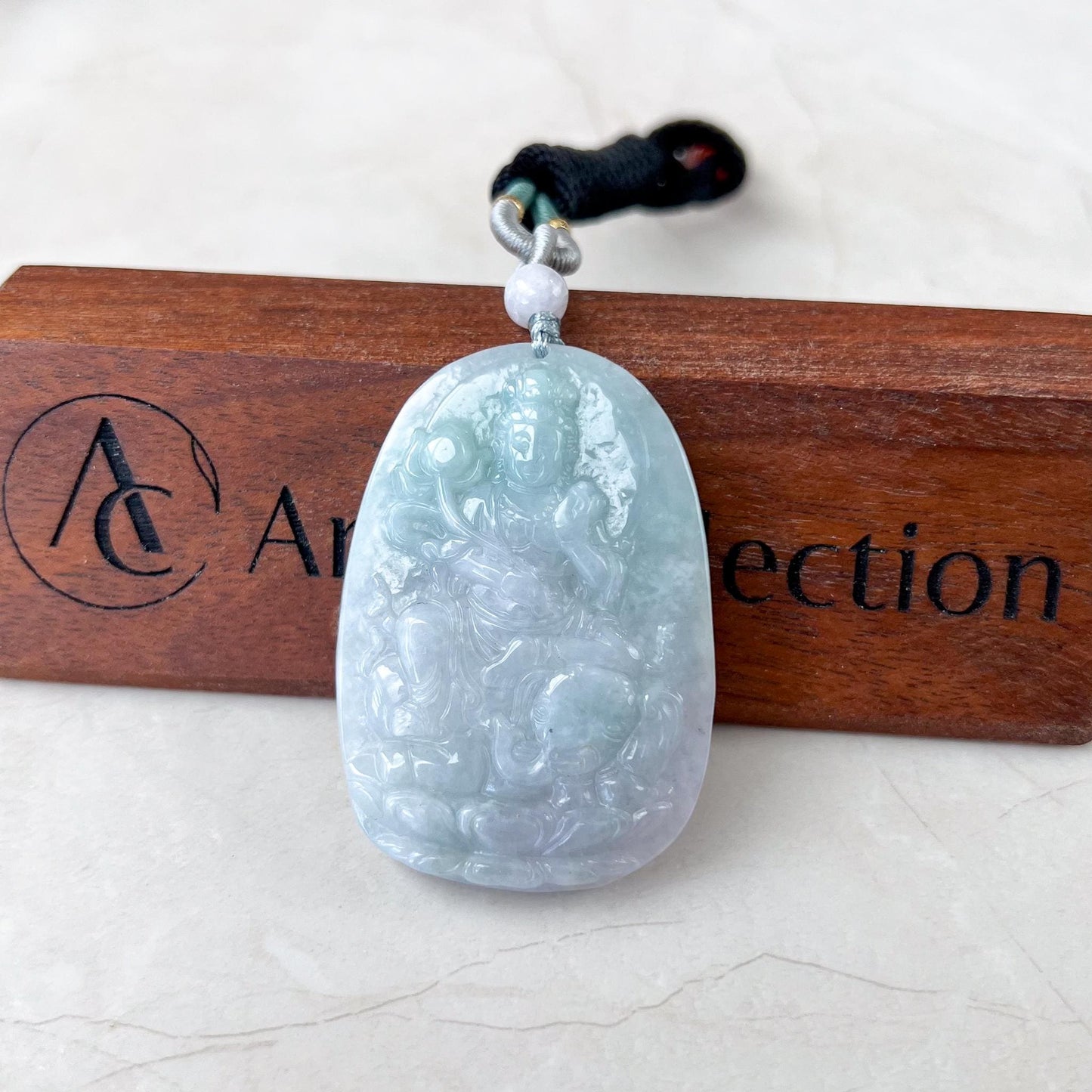 Jadeite Jade Samantabhadra Buddha Pendant, Pu Xian, Phổ Hiền Bồ Tát, Buddha with elephant, 普贤 Pendant Necklace, YJ-0422-0405135