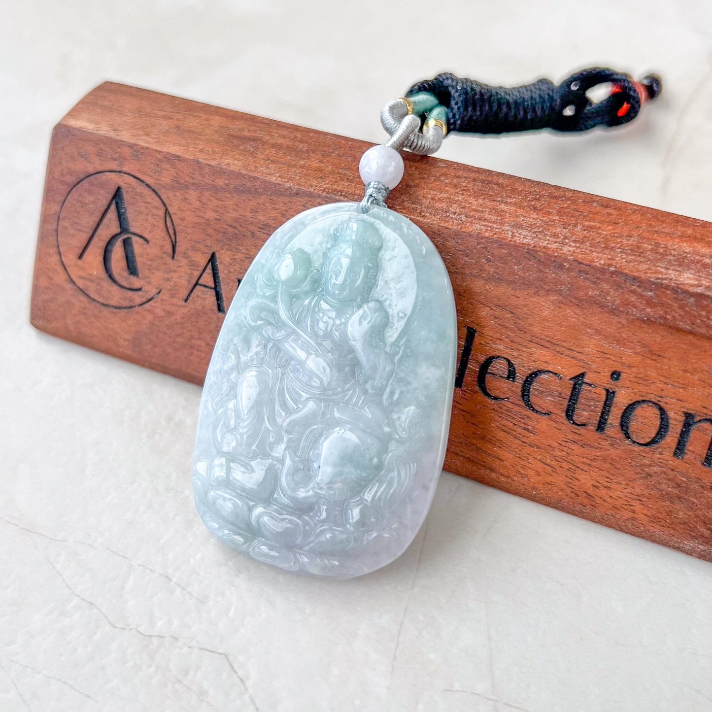 Jadeite Jade Samantabhadra Buddha Pendant, Pu Xian, Phổ Hiền Bồ Tát, Buddha with elephant, 普贤 Pendant Necklace, YJ-0422-0405135