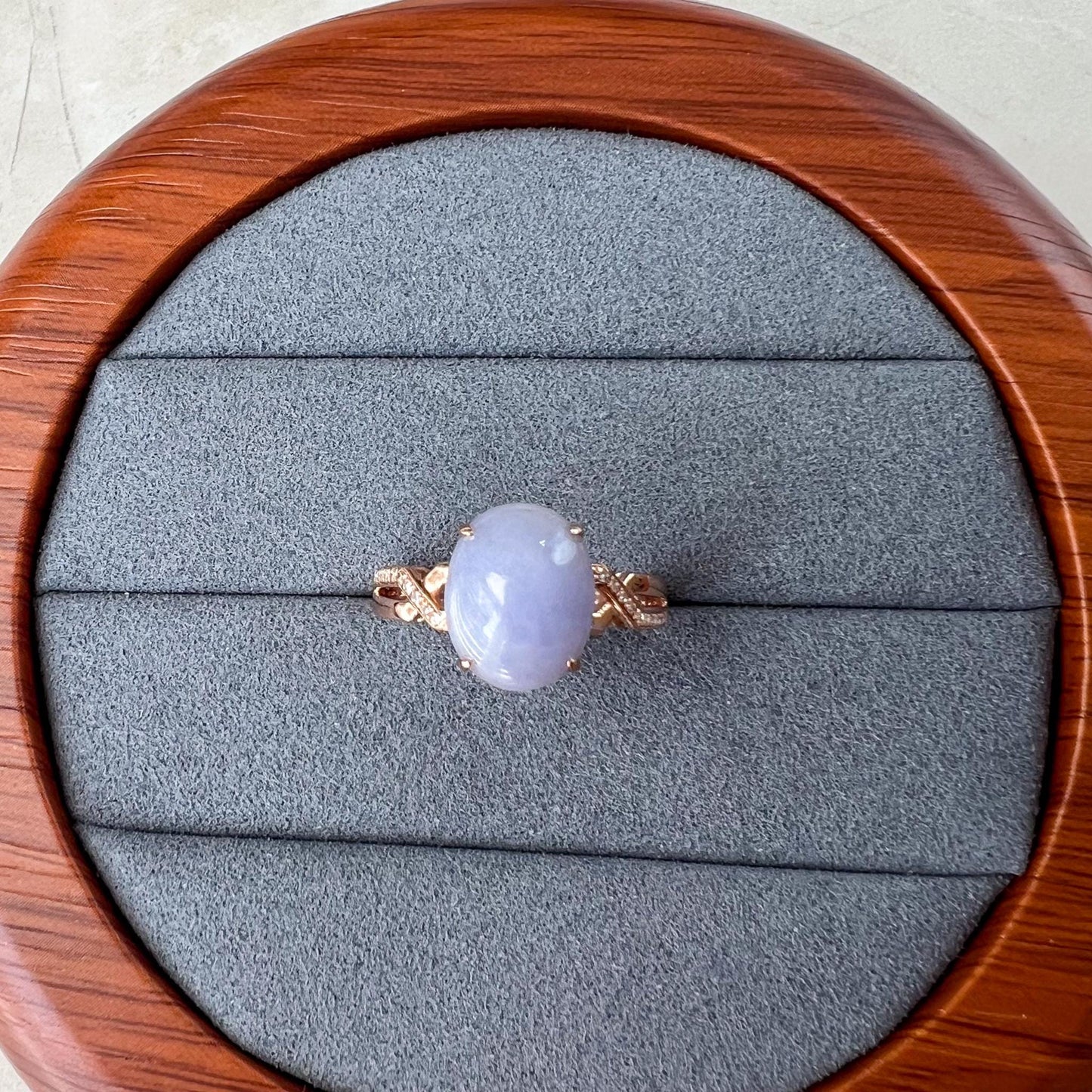 Lavender Purple Jadeite Jade Ring, 18K Rose Gold with natural diamonds, Size 6.75, SHWQ-0424-1728940381