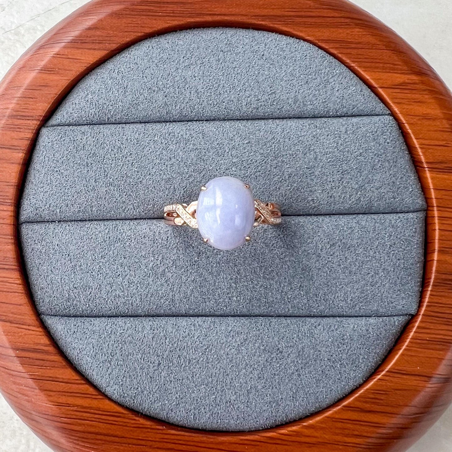 Lavender Purple Jadeite Jade Ring, 18K Rose Gold with natural diamonds, Size 6.75, SHWQ-0424-1728940381