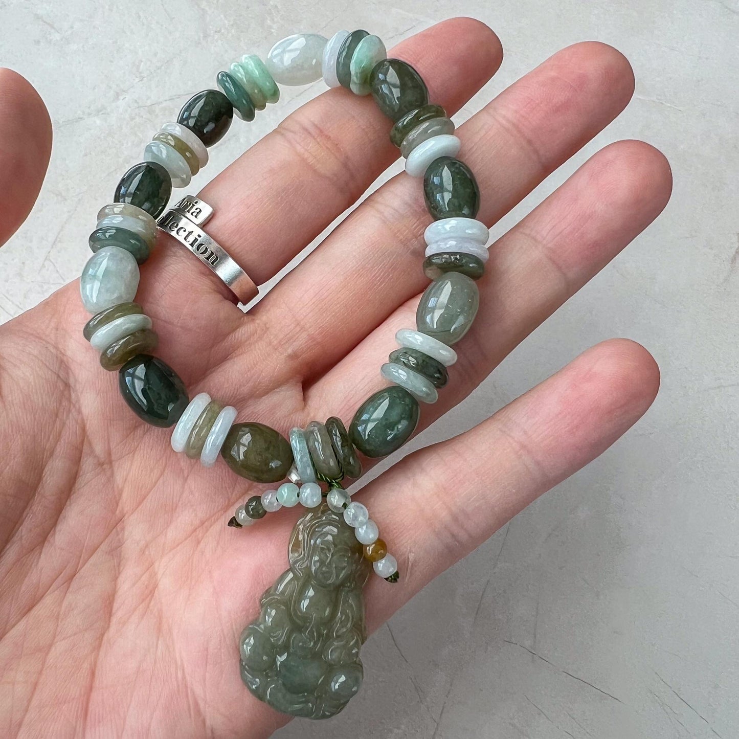 Jadeite Jade Guan Yin Kwan Yin, Avalokitesvara Carved Bracelet, 观音, YW-0110-1728960836