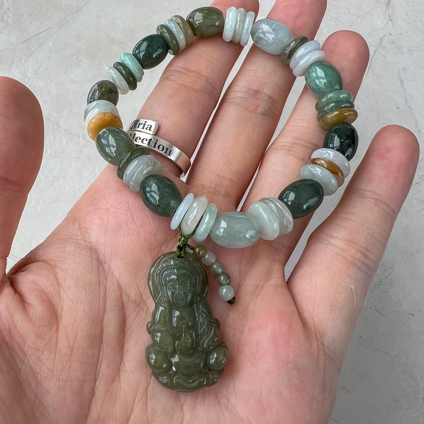 Jadeite Jade Guan Yin Kwan Yin, Avalokitesvara Carved Bracelet, 观音, YW-0110-1728960836