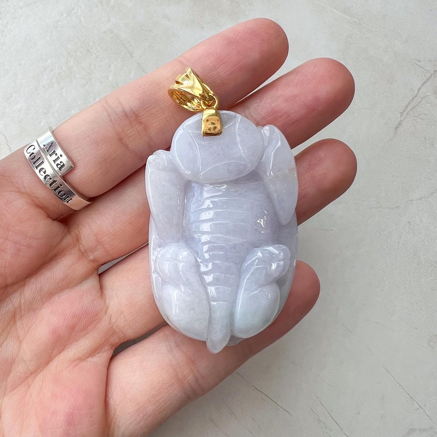 Dragon Turtle Jade Pendant with 18K Gold, Light Lavender Jadeite Jade Hand Carved Pendant, ZAC-0422-1729028404