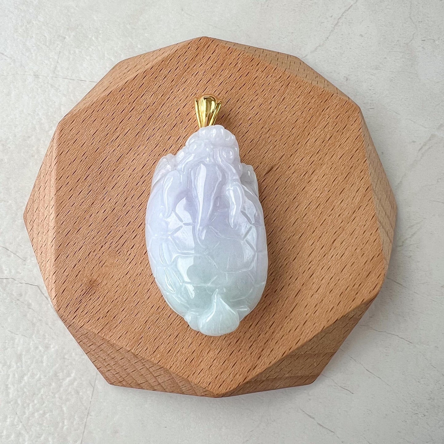 Dragon Turtle Jade Pendant with 18K Gold, Light Lavender Jadeite Jade Hand Carved Pendant, ZAC-0422-1729028404