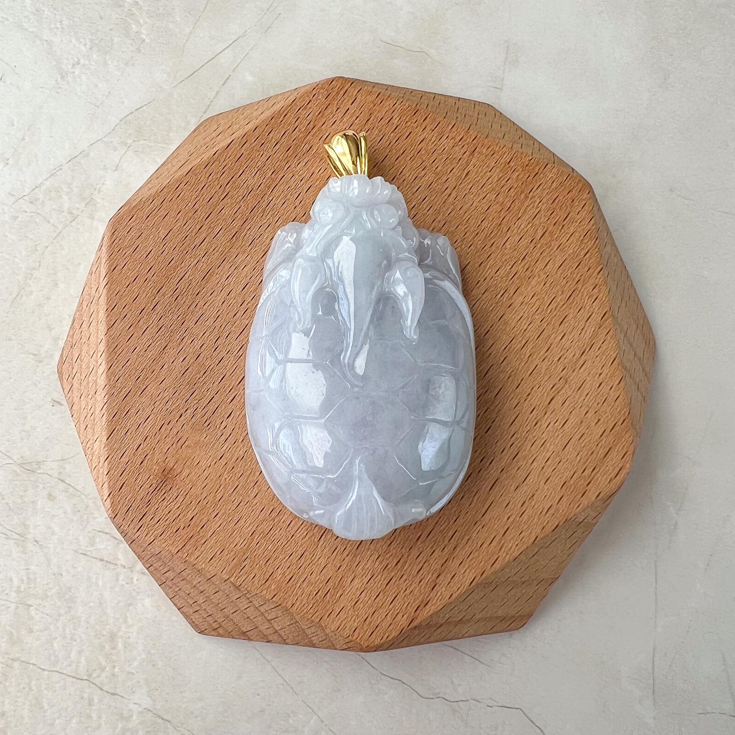 Large Dragon Turtle Jade Pendant with 18K Gold, Light Lavender Jadeite Jade Hand Carved Pendant, ZAC-0422-1729057406