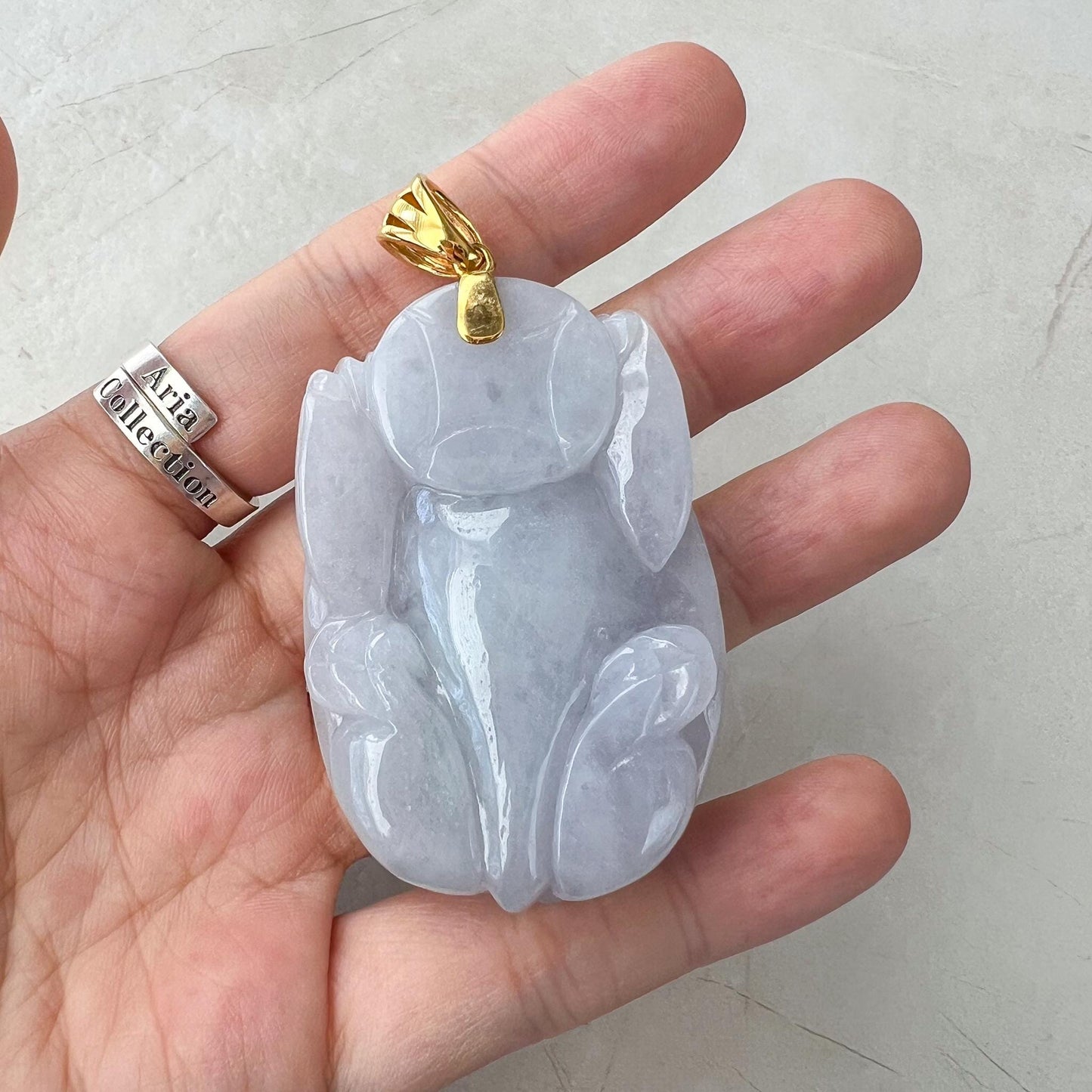 Large Dragon Turtle Jade Pendant with 18K Gold, Light Lavender Jadeite Jade Hand Carved Pendant, ZAC-0422-1729057406