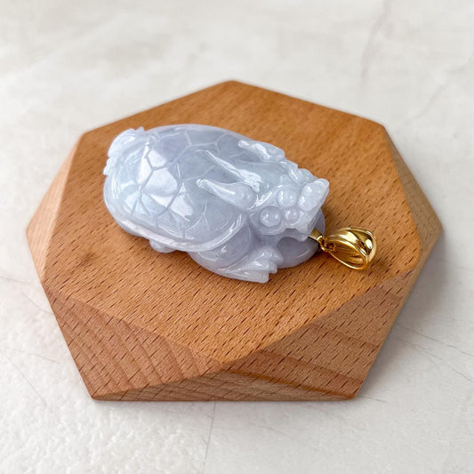 Large Dragon Turtle Jade Pendant with 18K Gold, Light Lavender Jadeite Jade Hand Carved Pendant, ZAC-0422-1729057406