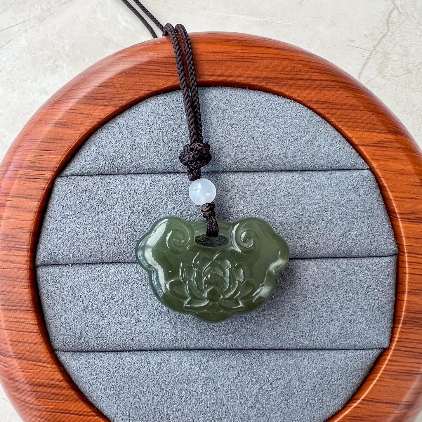 Lotus Ru Yi Luck Pendant, Ruyi Ru yi, 如意, Nephrite Jade Pendant Hand Carved Pendant, HST-0424-0530020