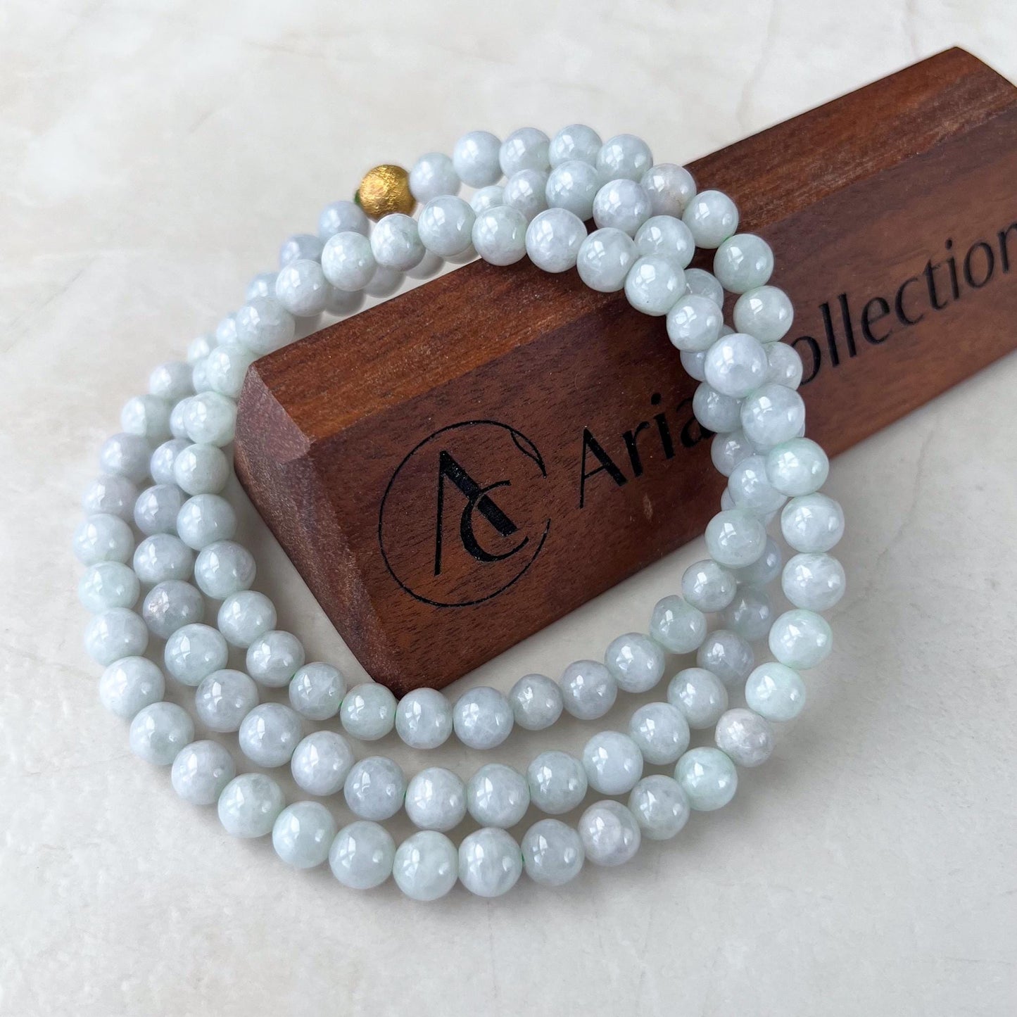 7.0 mm 108 White Gray Jadeite Jade Mala Prayer Beads Bracelet Necklace, LIL-0424-1729146578