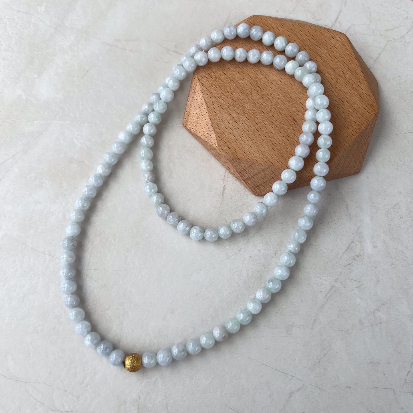 7.0 mm 108 White Gray Jadeite Jade Mala Prayer Beads Bracelet Necklace, LIL-0424-1729146578