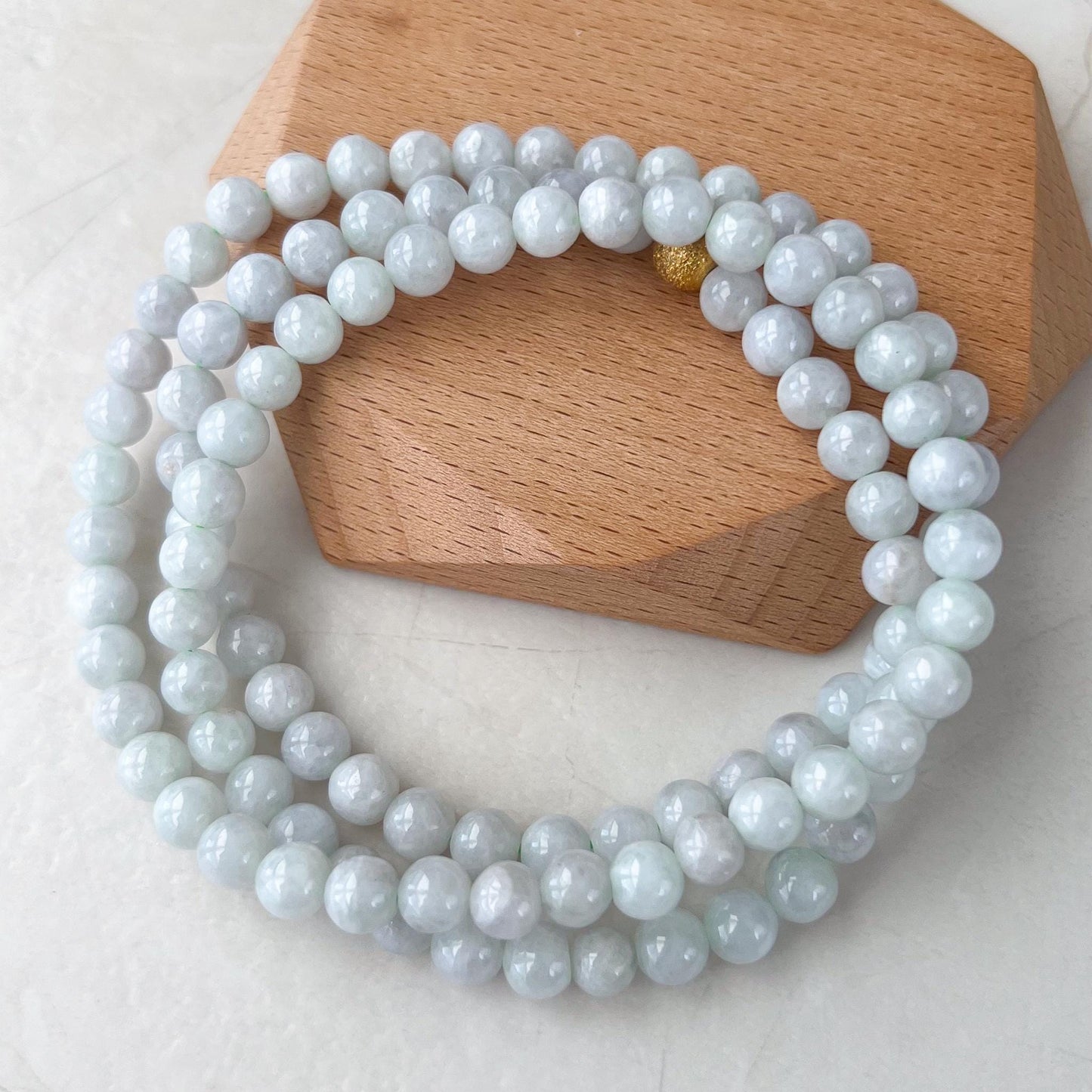 7.0 mm 108 White Gray Jadeite Jade Mala Prayer Beads Bracelet Necklace, LIL-0424-1729146578