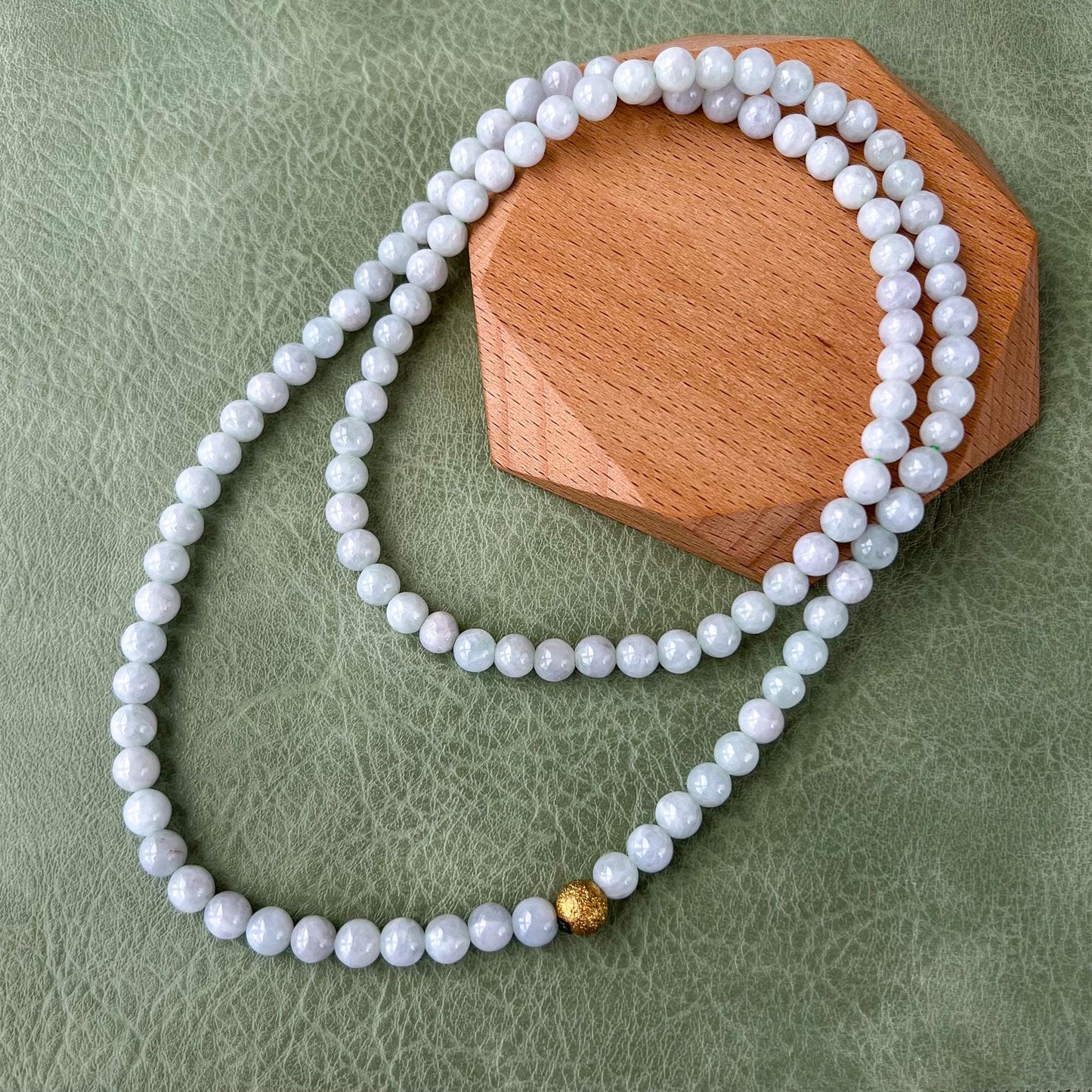 7.0 mm 108 White Gray Jadeite Jade Mala Prayer Beads Bracelet Necklace, LIL-0424-1729146578