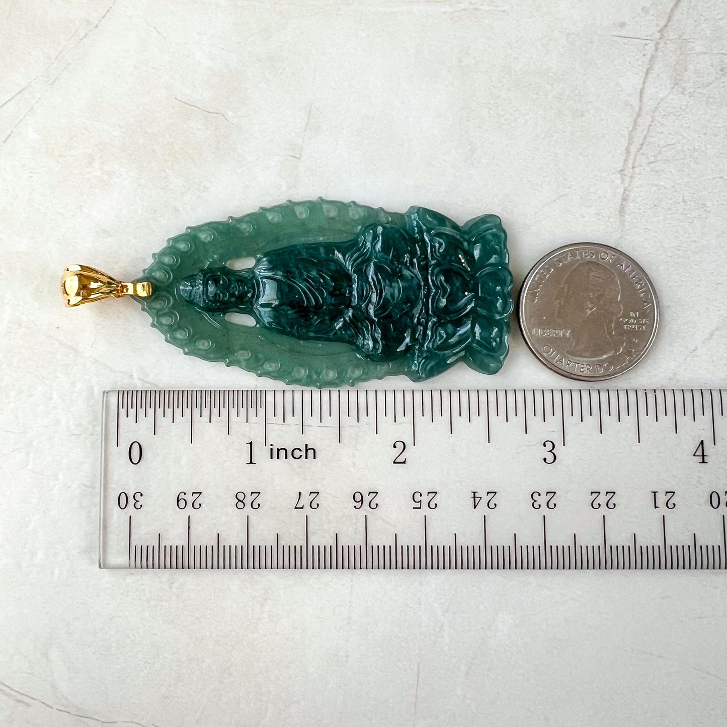 Divine Halo Guan Yin Jade Pendant, Jadeite Jade Guan Yin Avalokiteshvara Pendant with 18K Solid Gold Bail, Guanyin, 观音, MIR-0424-1730000152