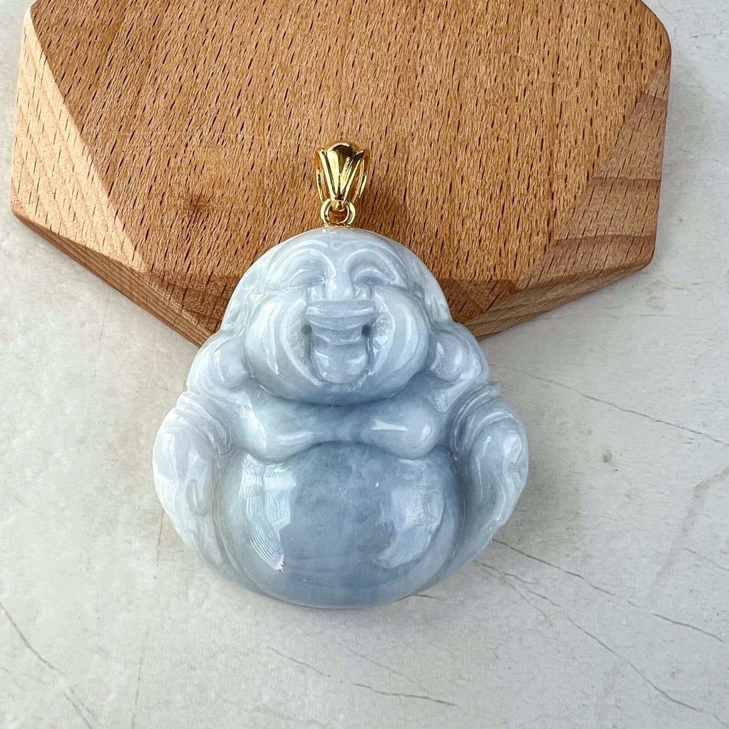 Purple Lavender Jadeite Jade Large Happy Buddha Carved Pendant with 18k Solid Gold Bail, YGR-0823-1730315587