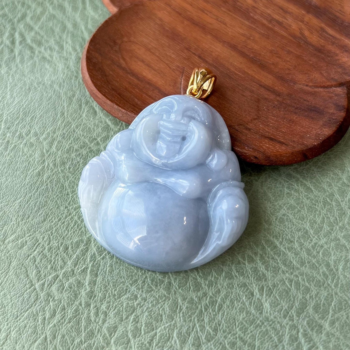 Purple Lavender Jadeite Jade Large Happy Buddha Carved Pendant with 18k Solid Gold Bail, YGR-0823-1730315587