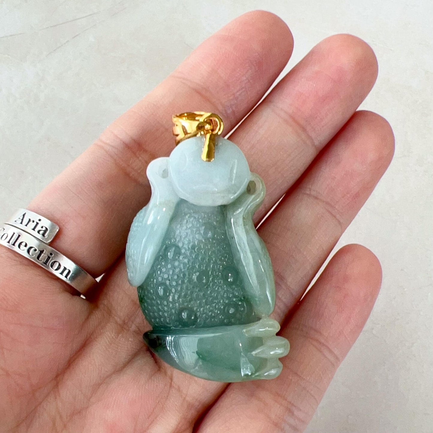 Lucky Pi Xiu Toad Jade Pendant with 18k Gold Bail, 貔貅, 三脚金蟾, Jadeite Jade Pendant, YGR-0823-1732135416