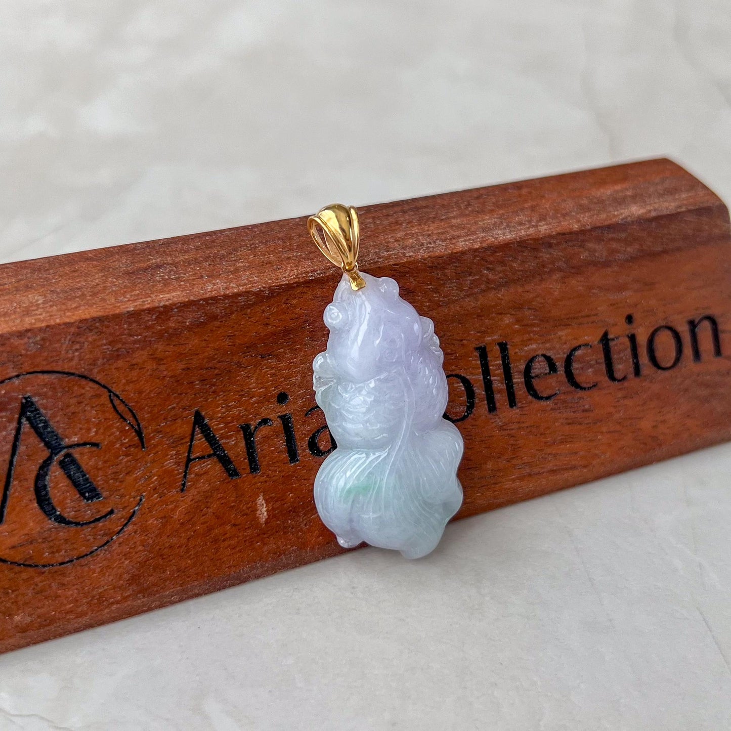 Lavender Jade Lucky Goldfish Pendant, Purple Lavender Fish Jade Pendant, Jadeite Jade Pendant with 18K Solid Gold Bail, YAR-0424-1732168322