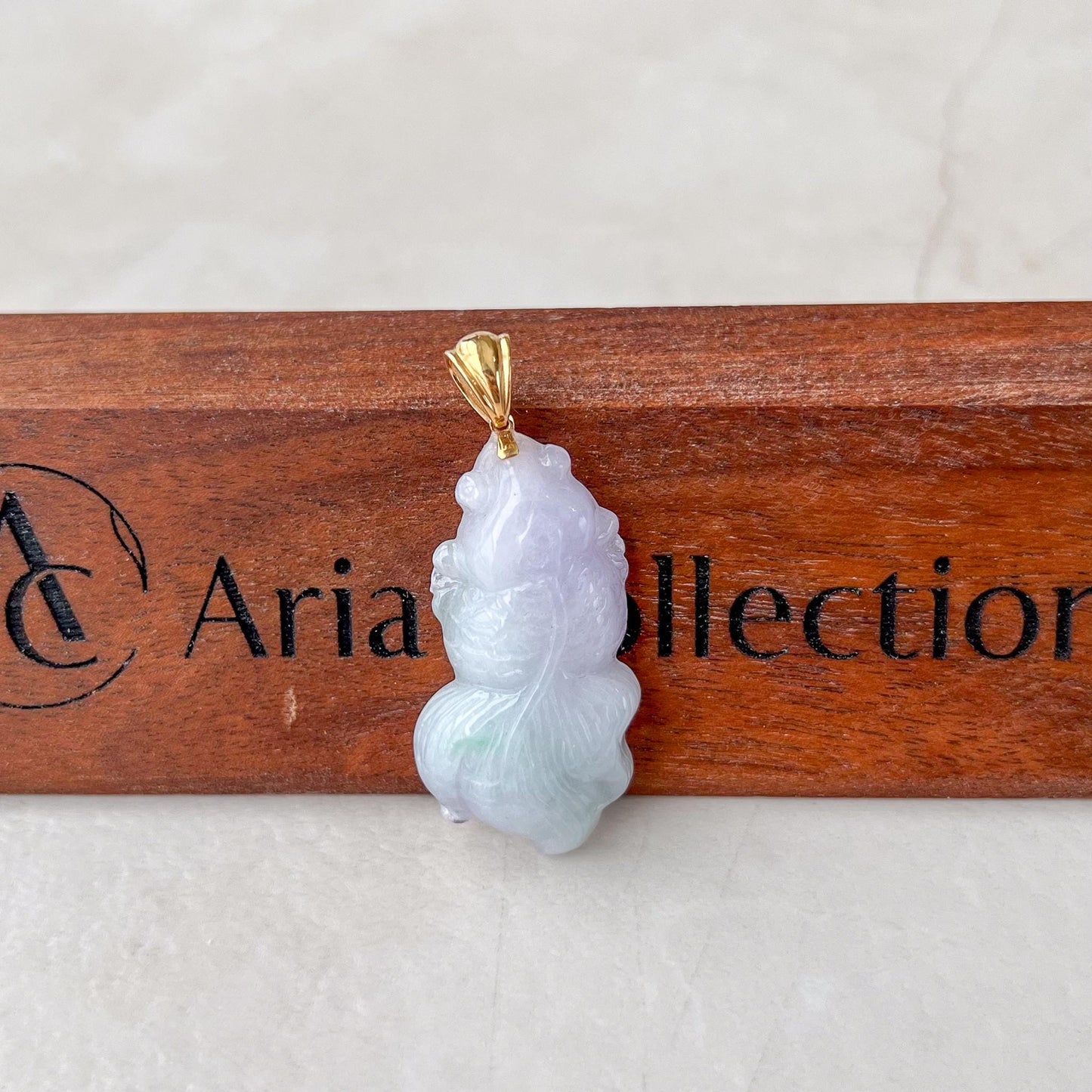 Lavender Jade Lucky Goldfish Pendant, Purple Lavender Fish Jade Pendant, Jadeite Jade Pendant with 18K Solid Gold Bail, YAR-0424-1732168322