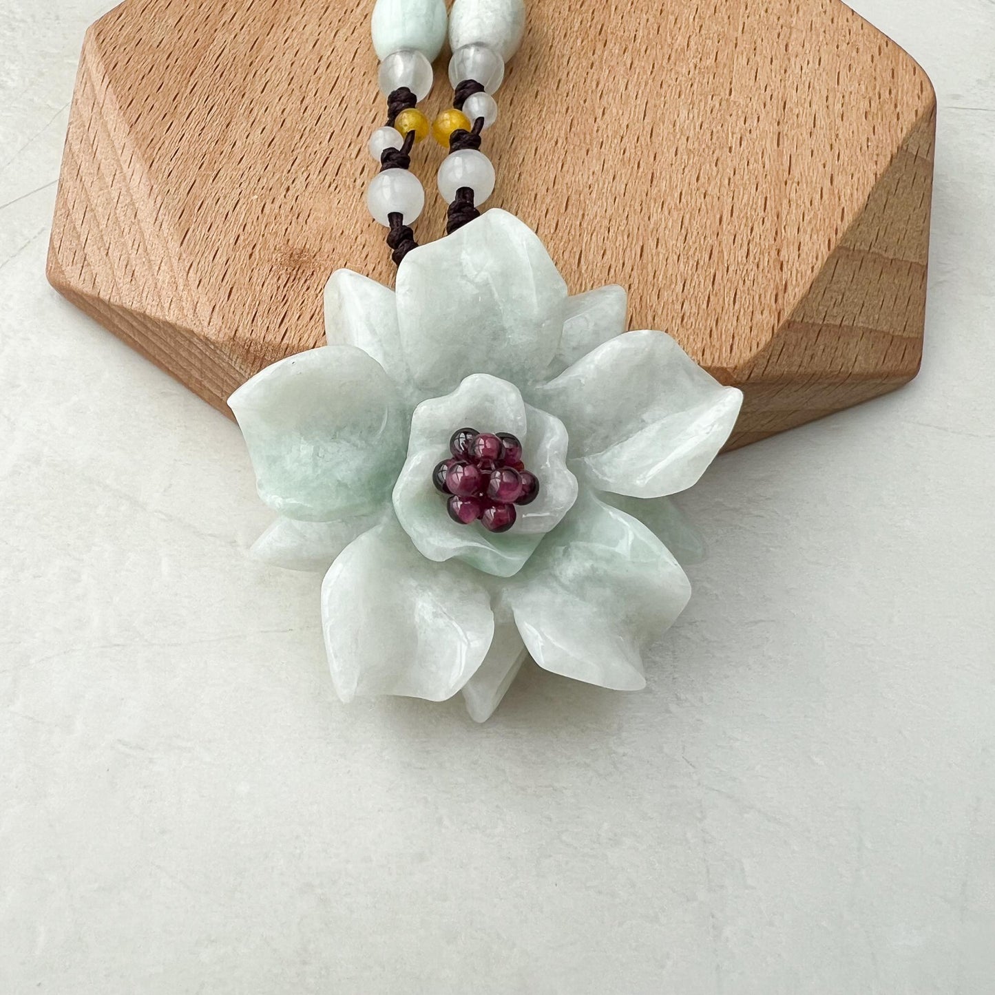 Eternal Blossom Jade Flower Pendant, Jadeite Jade Carved Flower Pendant Necklace, YW-0110-1732247134