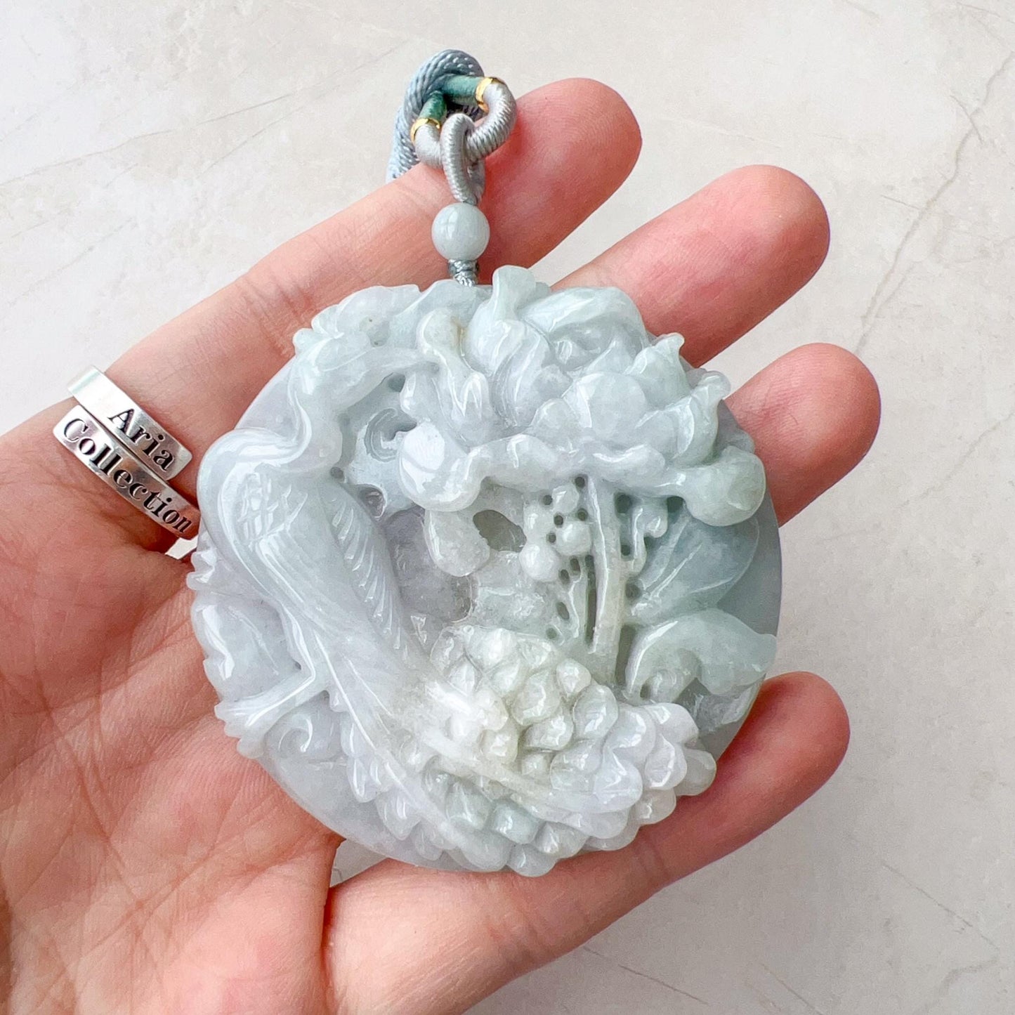 Phoenix Blossom Pendant Jade Pendant, Large Jadeite Jade Carved Pendant Necklace, 凤凰, YGR-0322-1732292517