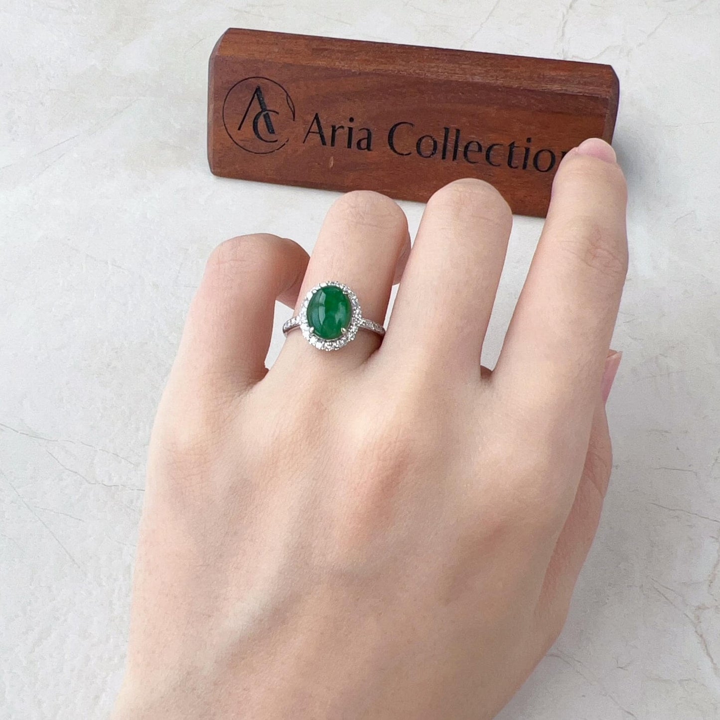 Green Serenity Jadeite Jade Ring, 18K White Gold with natural diamonds, Size 5.50, SHWQ-0424-1732951401