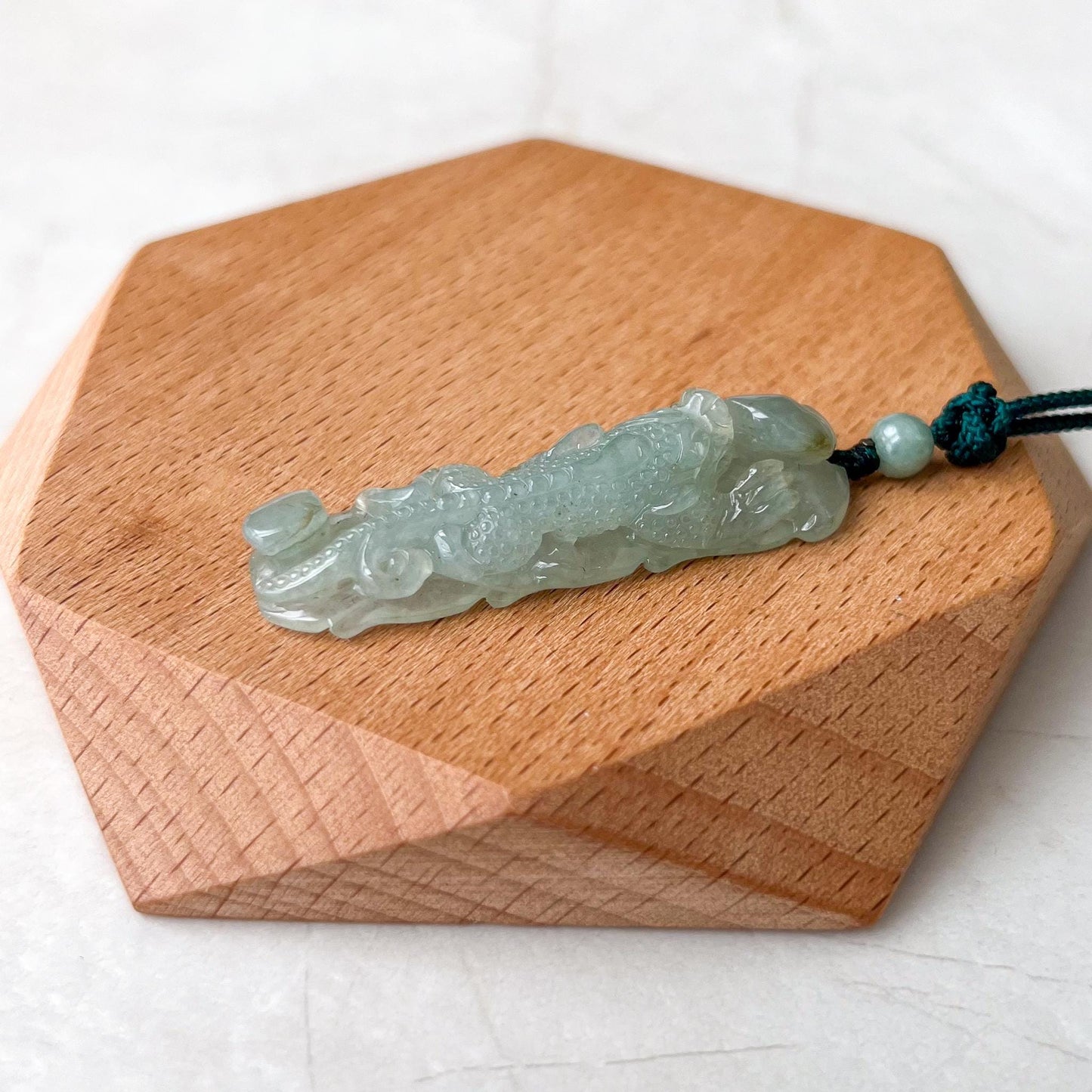 Guardian Pi Xiu Jade Pendant, Green Jadeite Jade, Dragon Pixiu Pi Xiu Leaf, 貔貅, Dragon Chinese Carved Pendant, YGR-0823-1732955445