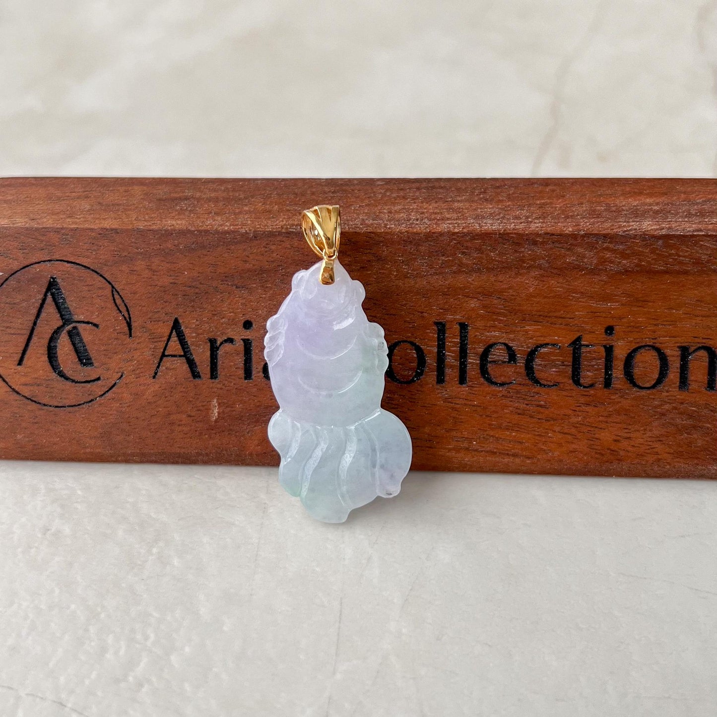 Lavender Jade Lucky Goldfish Pendant, Purple Lavender Fish Jade Pendant, Jadeite Jade Pendant with 18K Solid Gold Bail, YAR-0424-1732168322