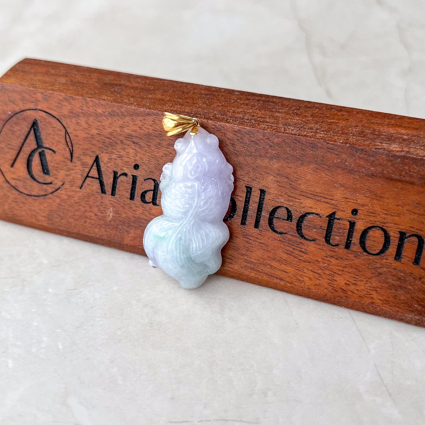 Lavender Jade Lucky Goldfish Pendant, Purple Lavender Fish Jade Pendant, Jadeite Jade Pendant with 18K Solid Gold Bail, YAR-0424-1732168322